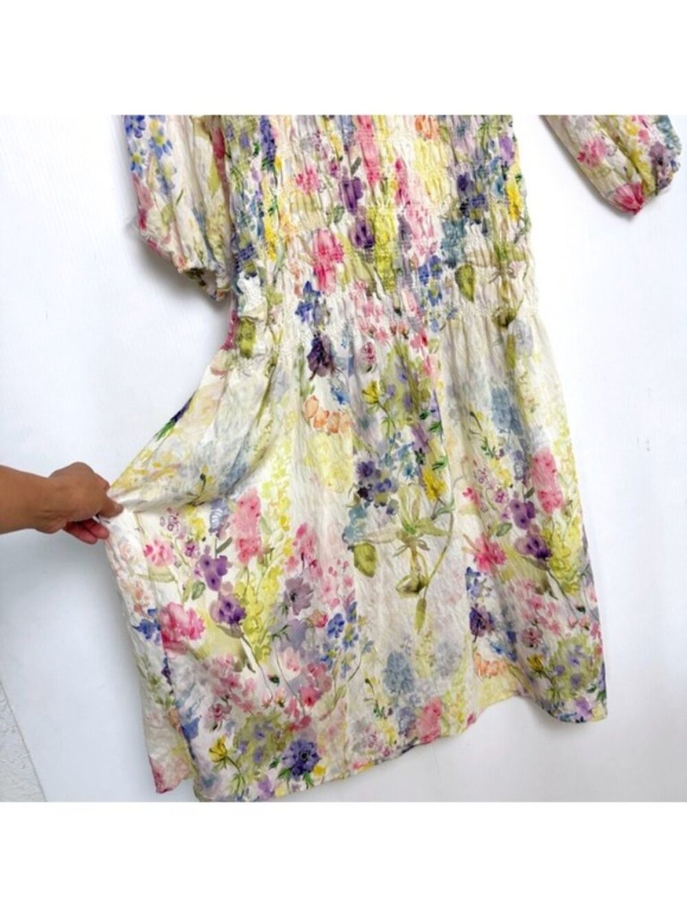 H&M Smocked Floral Long Sleeve Maxi Dress Medium - Picture 9 of 16